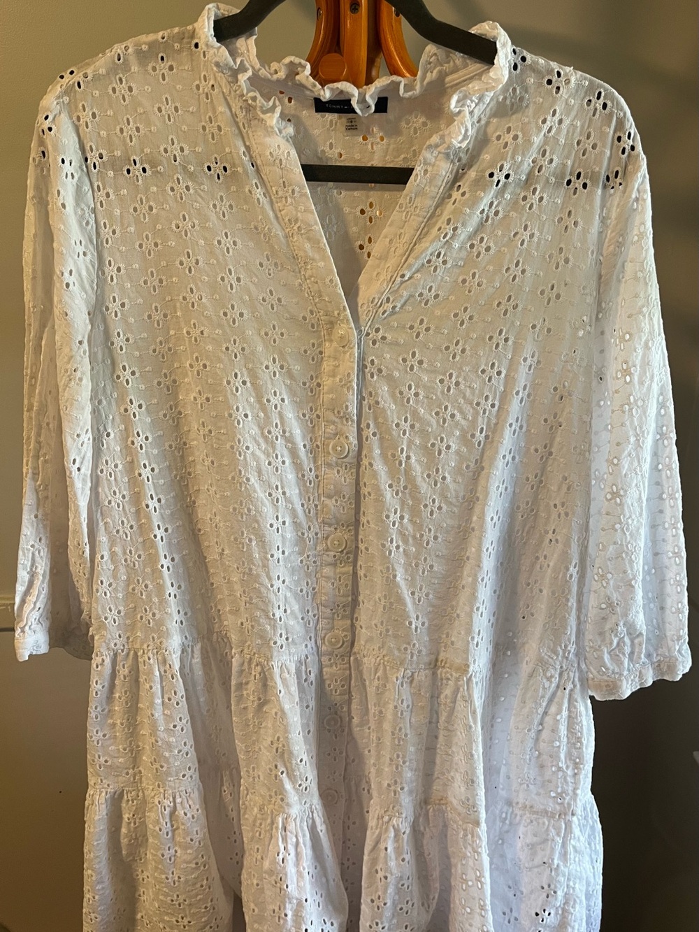 White Tommy Hilfiger eyelet tiered mini dress